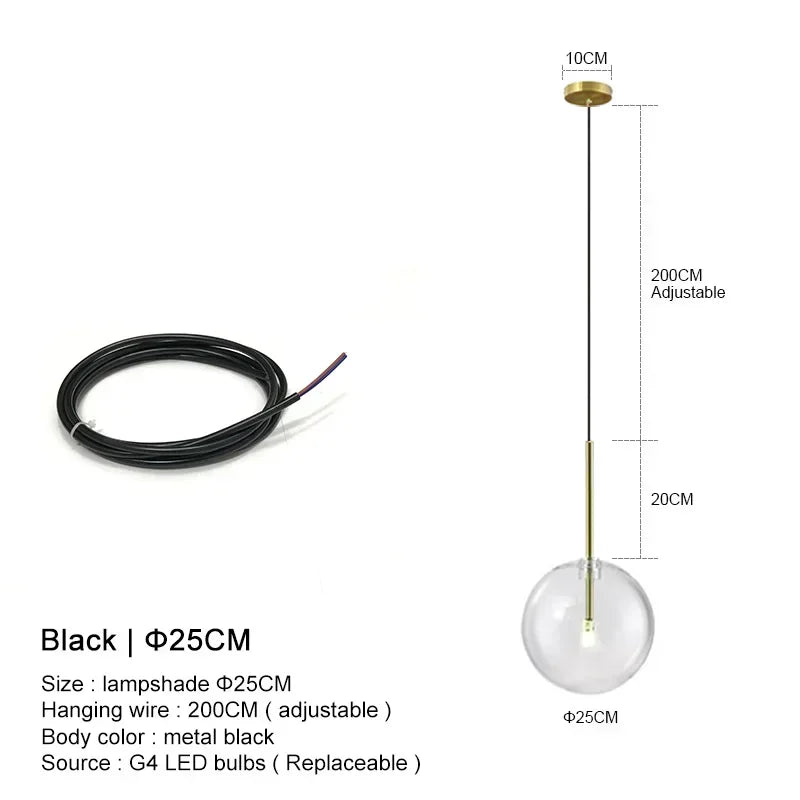 Clear Glass Ball Bedside Pendant Hanging Lamp