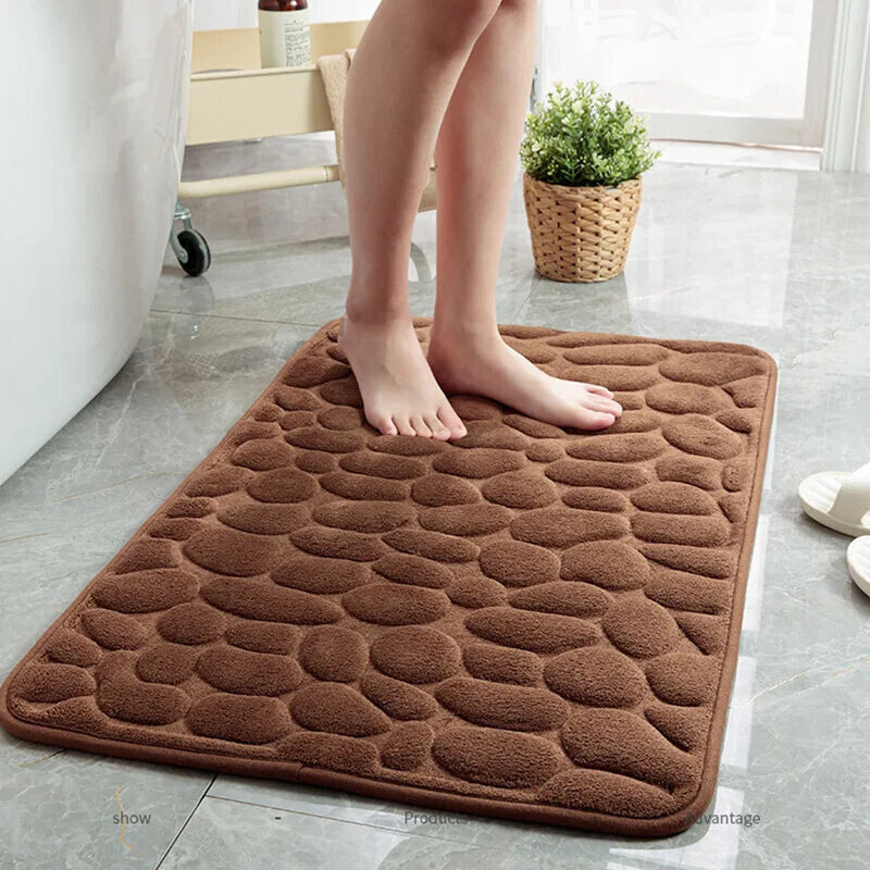 Cobblestone Embossed Absorbent Bathroom Rug Non-Slip Doormat