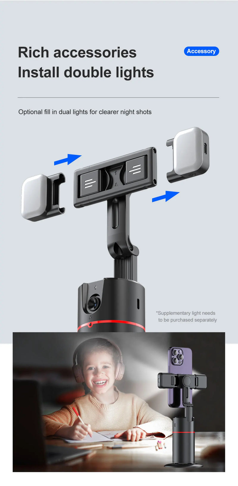 360 Stabilizer Removable Light Stand Wireless Selfie Stick Tripod