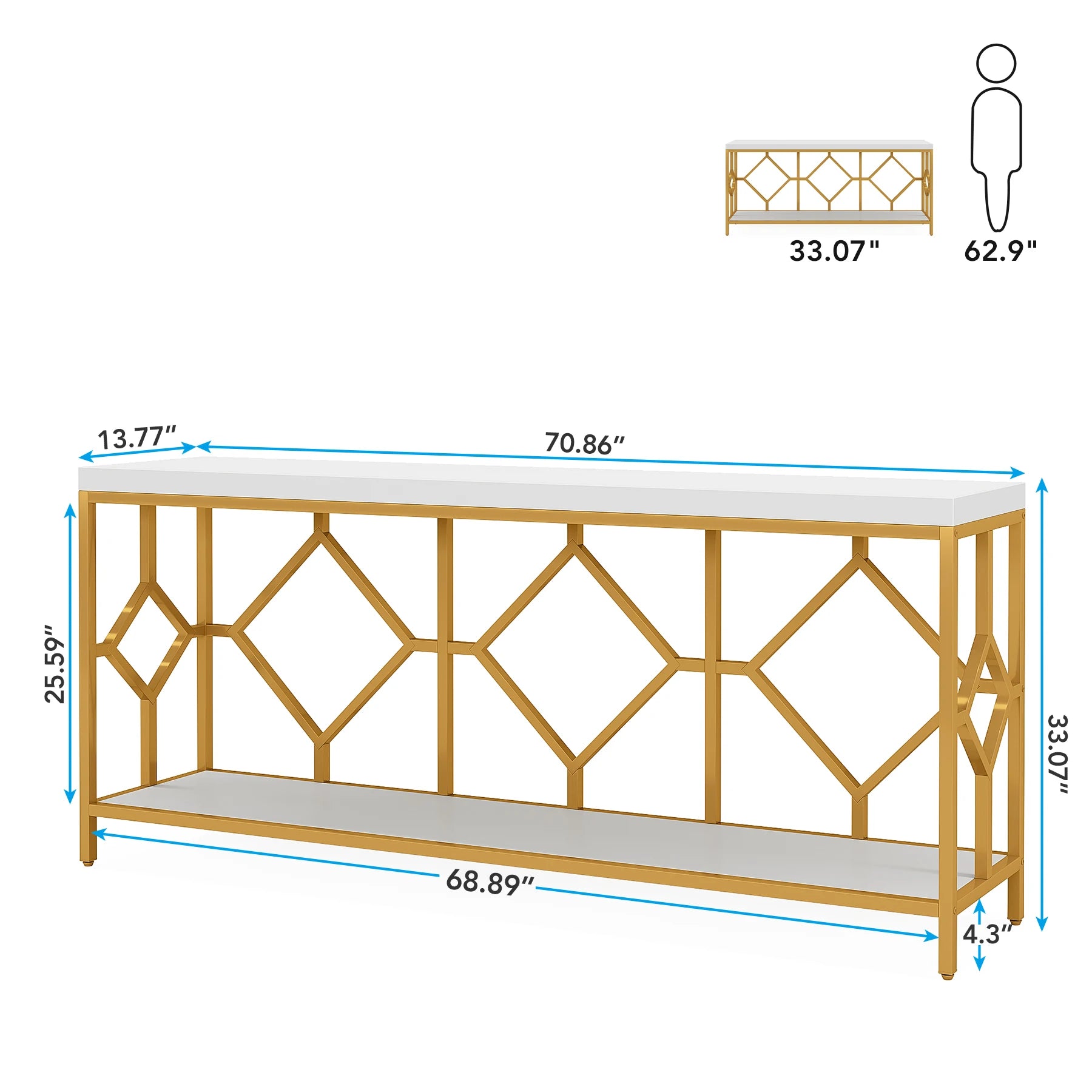 2 Tier Console Storage Open Shelves Behind Couch Table