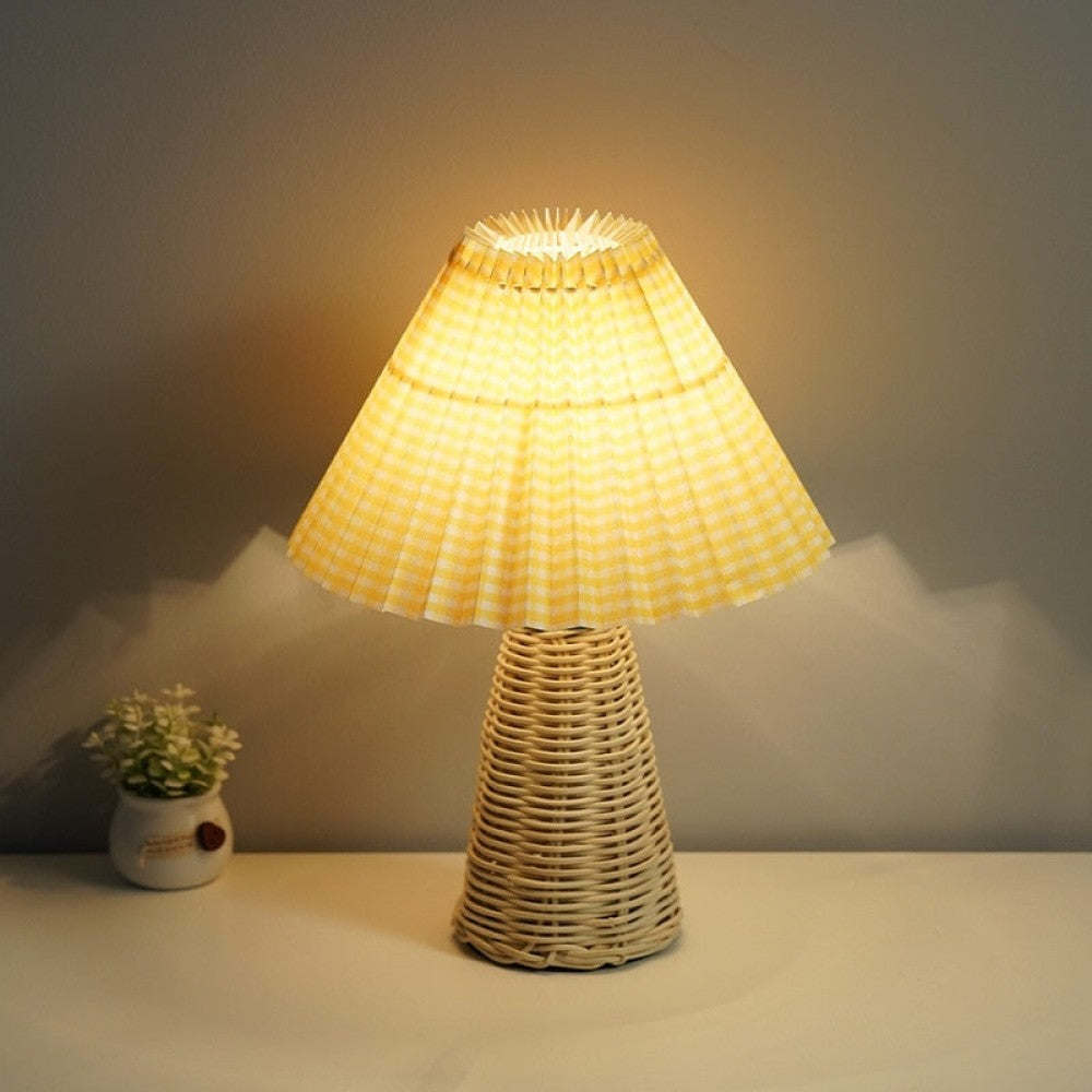 Pleated Rattan Dimmable Table Lamp