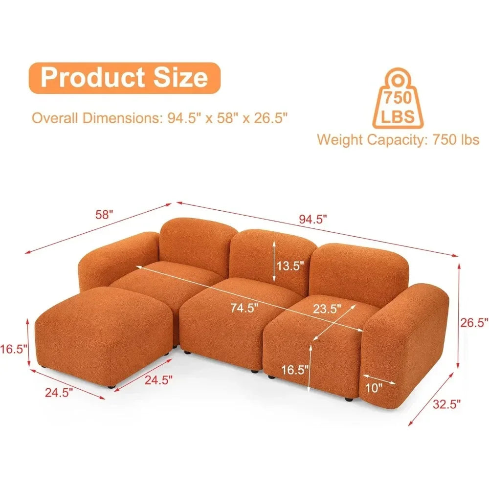 Convertible L Shaped Modern Comfortable Pillows Sofa