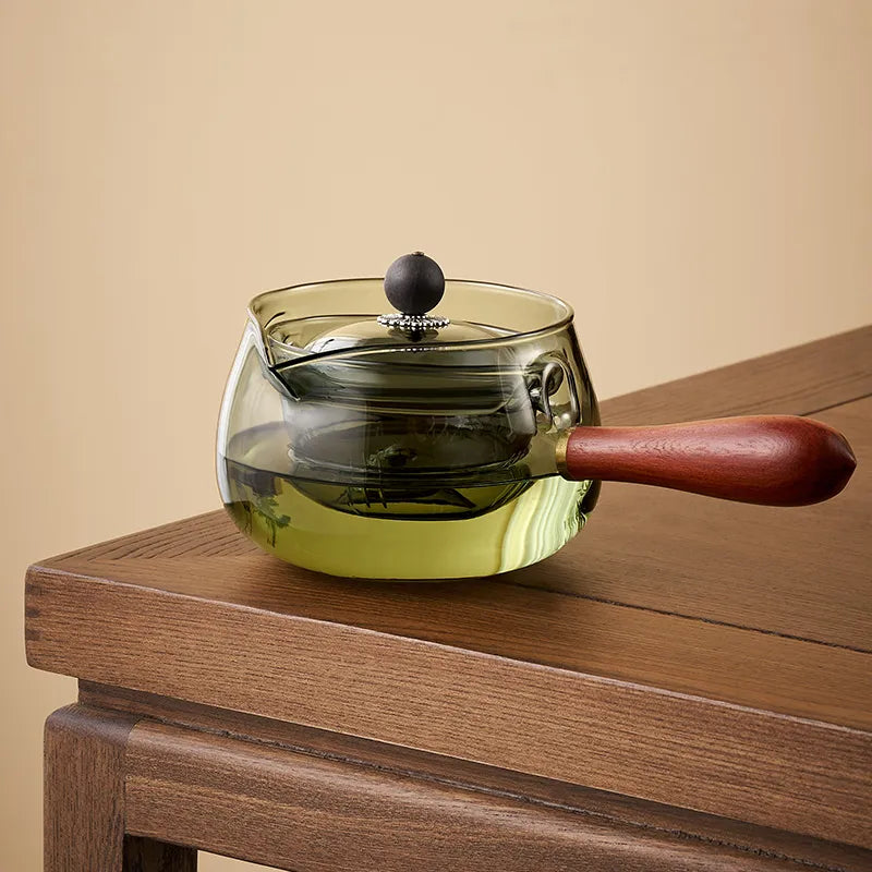 Glass Teapot with Wooden Handle Teapot