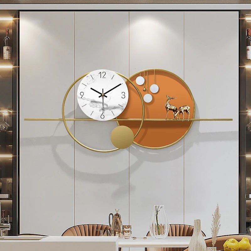 Nordic Large Metal Luxury Wall Clock with Pendulum