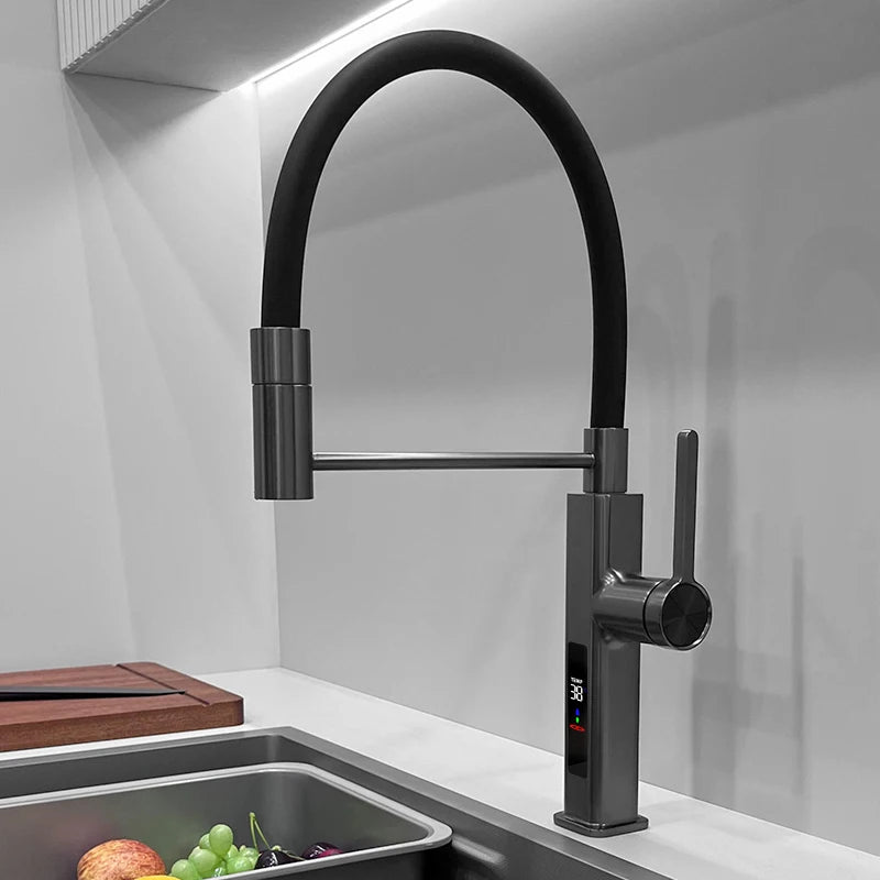 LED Panel Deck Mounted Flexible Hose Sink Kitchen Faucet