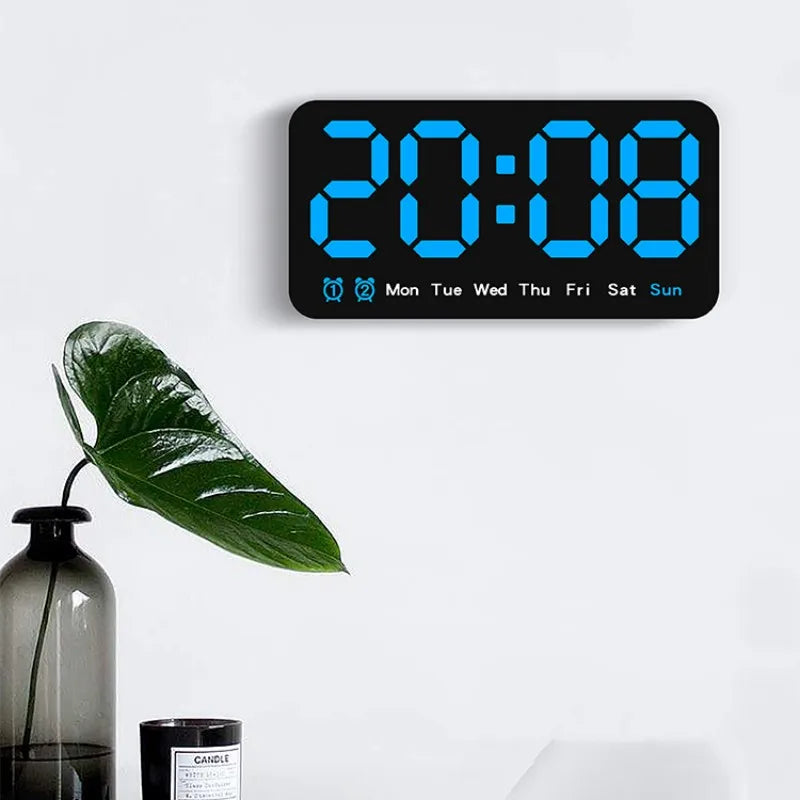 Voice Control Digital Temperature Date Alarm Wall Mounted Led Clock