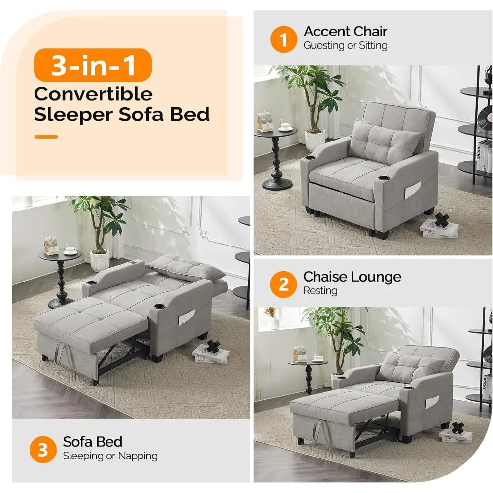 Sleeper 3 in 1 Convertible Bed Adjustable Recliner Sofa