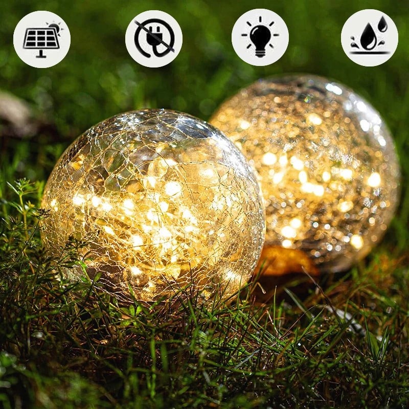 Solar Garden Light Cracked Glass Ball Lamp Waterproof
