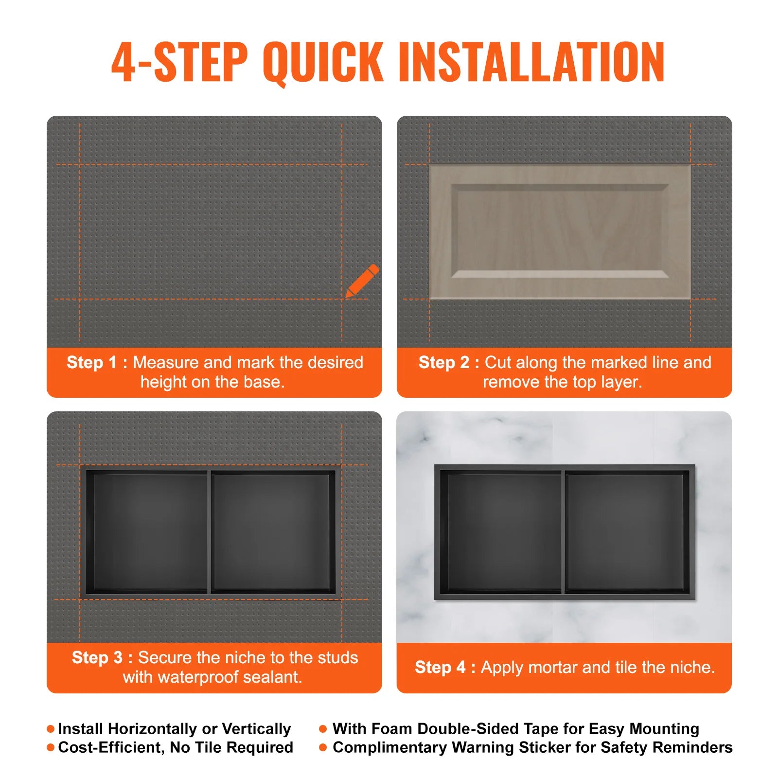 Stainless Steel Wall Inserted Double Shelves Storage