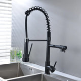 Dual Spout Handles Pull Down Deck Mounted Kitchen Sink Faucet