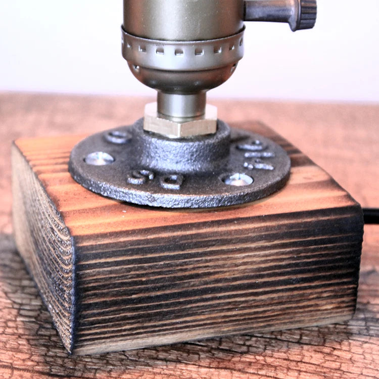 Industrial LED With Switch Wood Base Desk Lamp