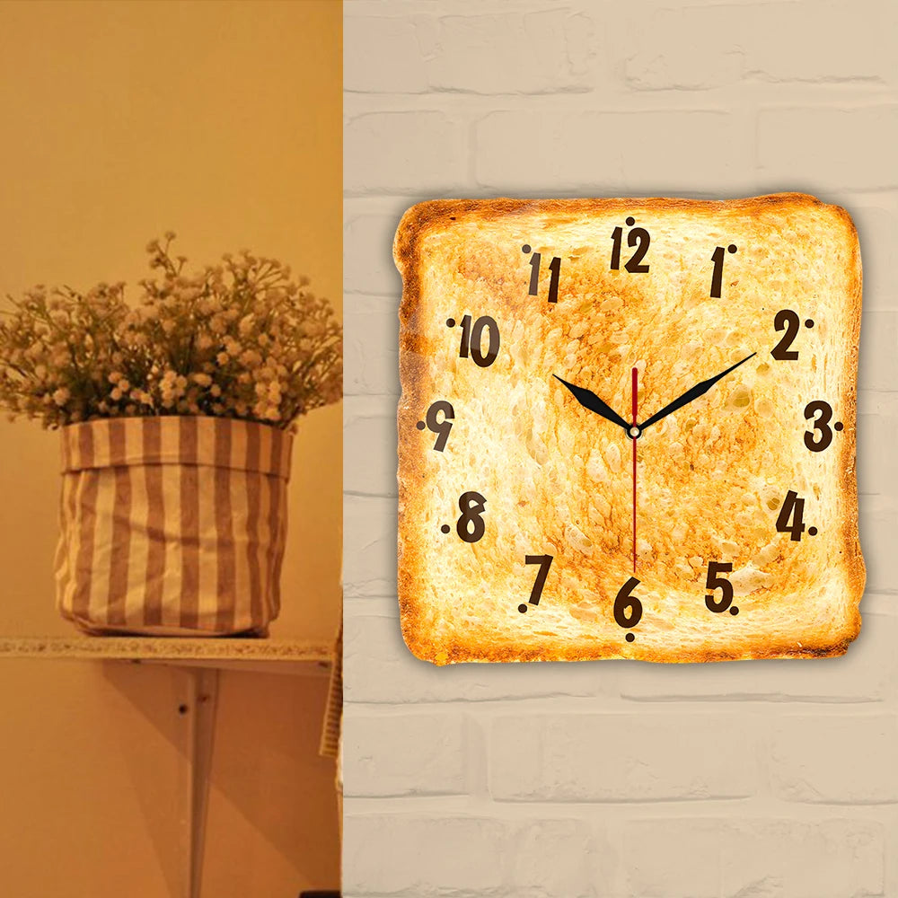 Square Toasted Bread Wall Art Silent Clock