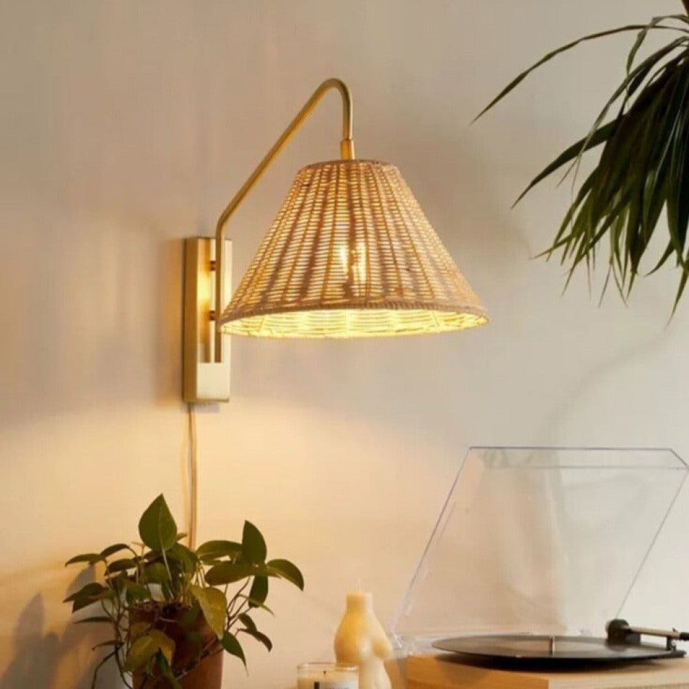 Japanese Minimalist Rattan Weaving Wall Lamp