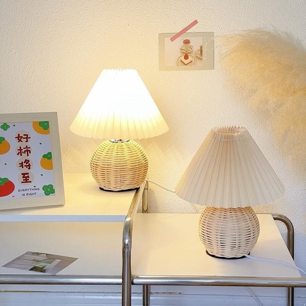 Pleated Rattan Dimmable Table Lamp