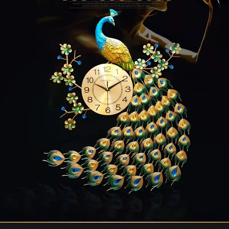 Gold Peacock Wall Clocks Luxury Movement Mechanism