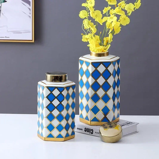 Hexagonal Striped Grid Pot Modern Minimalist Vase