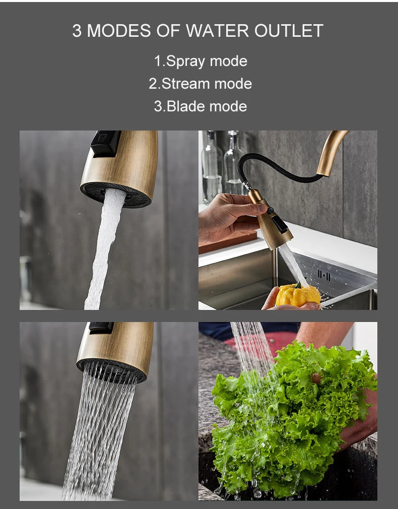 3 Water Modes Pull Out Tap Sprayer Kitchen Faucet