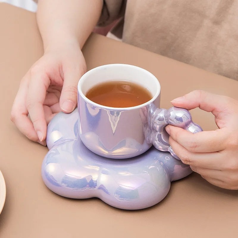 Cherry Blossom Shaped Ceramic Coffee Cup and Saucer Set