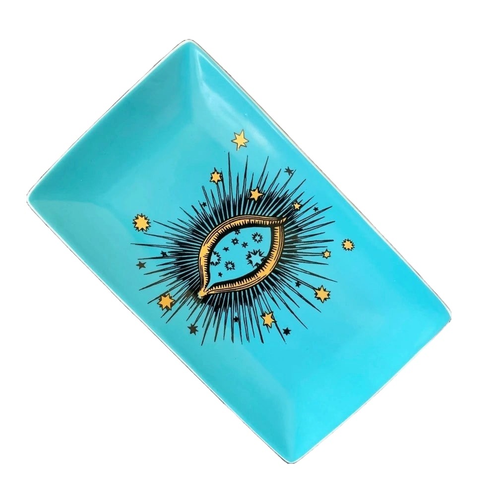 Rectangular Ceramic Plate with Starry Sky and Big Eyes