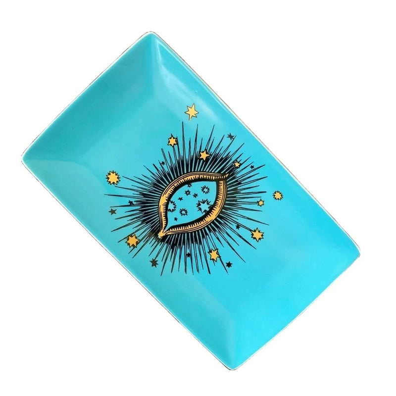 Rectangular Ceramic Plate with Starry Sky and Big Eyes