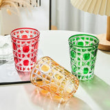 Colorful Checkered Glass Cup Creative Hand Carved