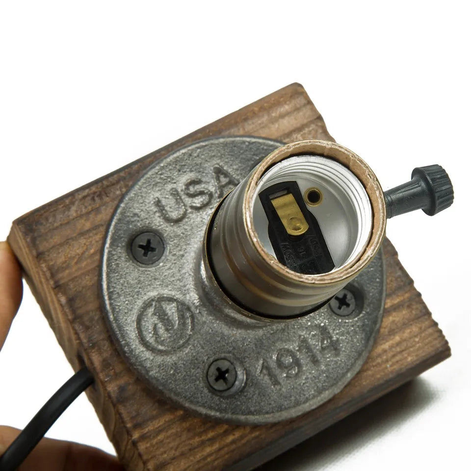 Industrial LED With Switch Wood Base Desk Lamp