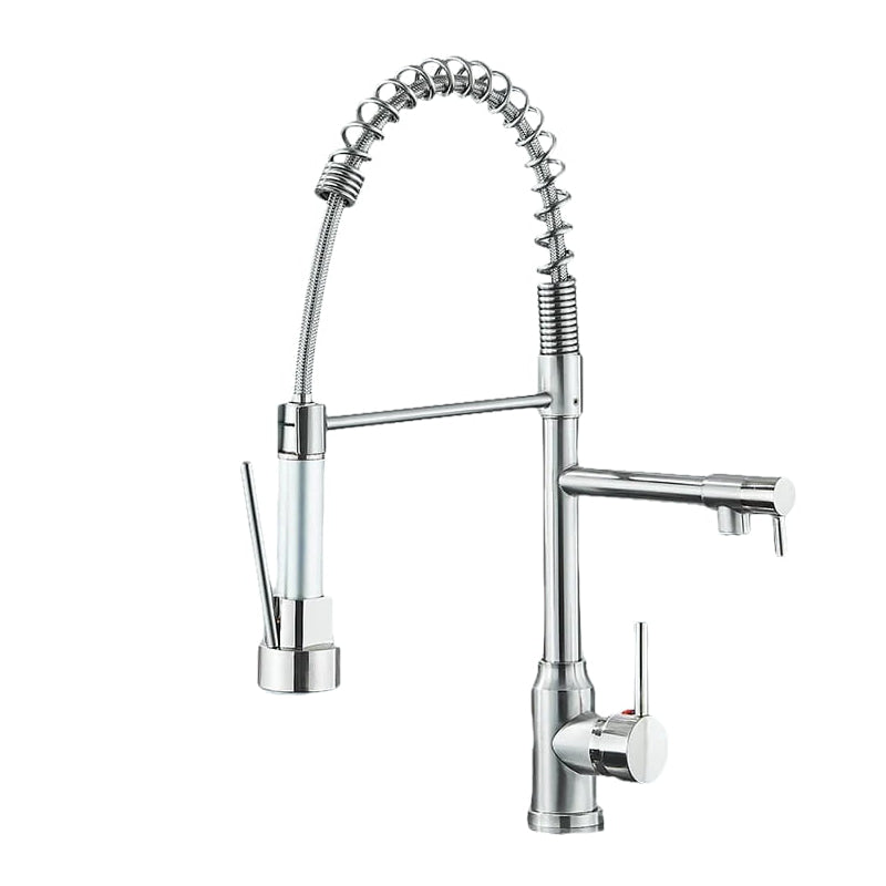 Kitchen Pull Down Dual Spout 360 Rotation Deck Mounted Faucet