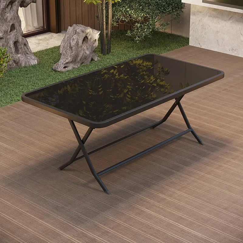 Square Round Folding Outdoor Tempered Glass Table