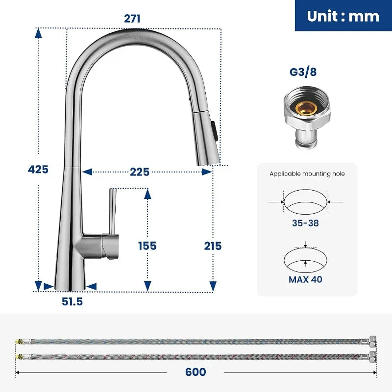 360° Rotation Sprayer Extendable 3 Jet Kitchen Faucet