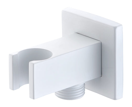 Soporte Cuadrado Para Mango De Ducha Con Salida De Agua Blanco Mate