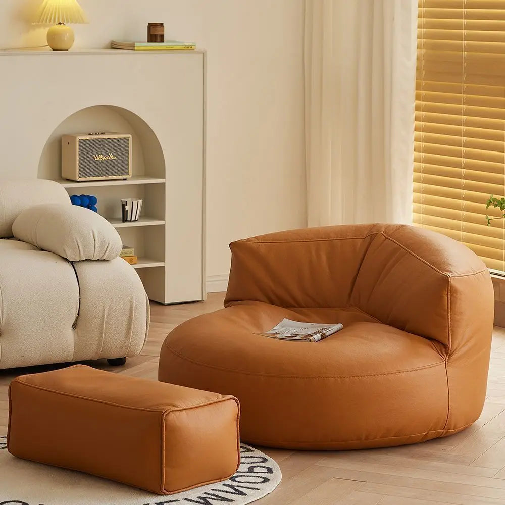 PU Leather Bean Bag Filling Round Lazy Floor Sofa