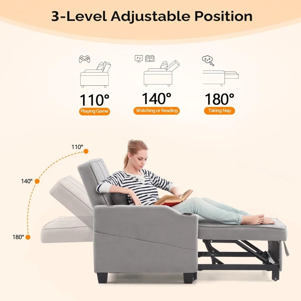 Sleeper 3 in 1 Convertible Bed Adjustable Recliner Sofa