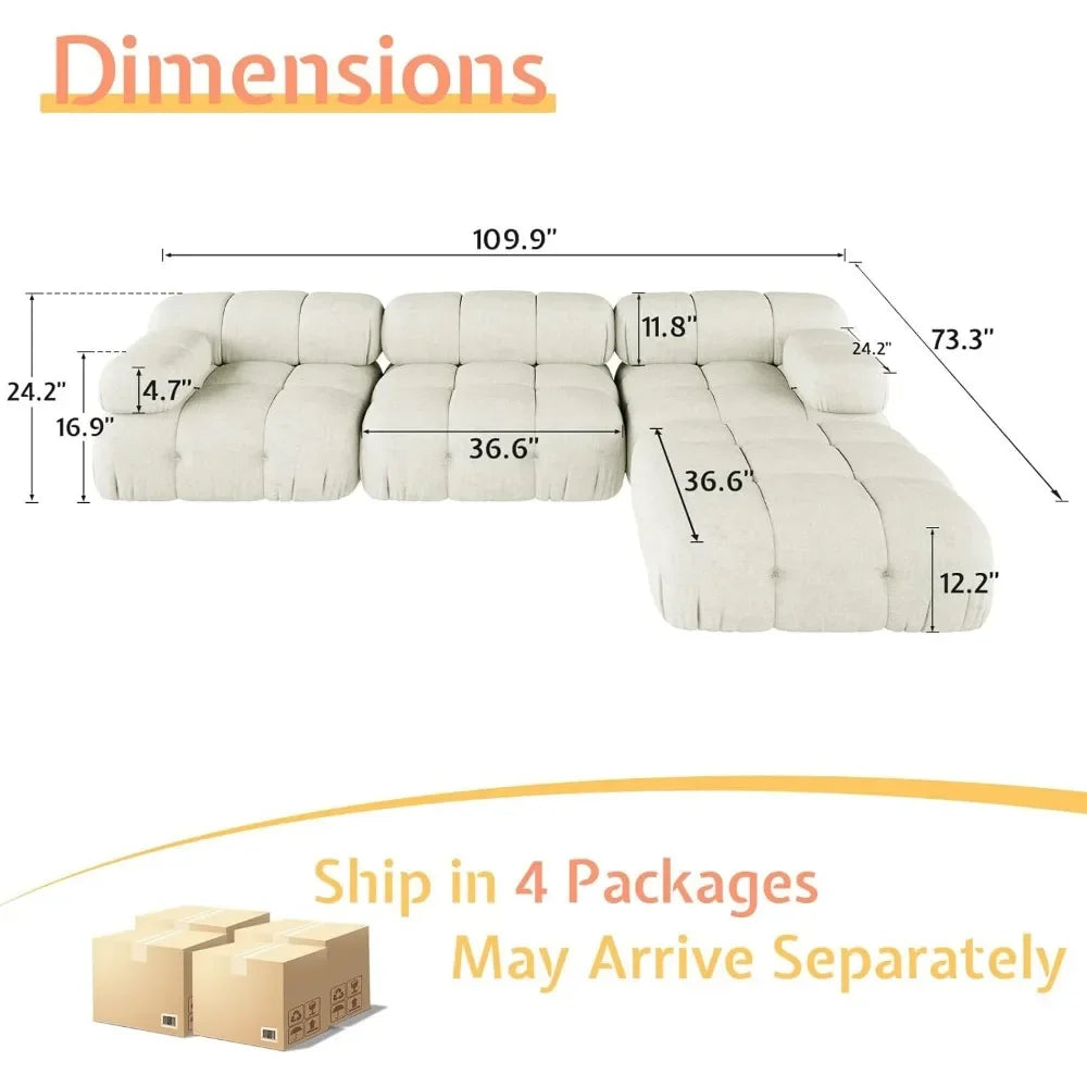 L Shaped Modular Compression Sectional Ottoman 4 Seater Sofa