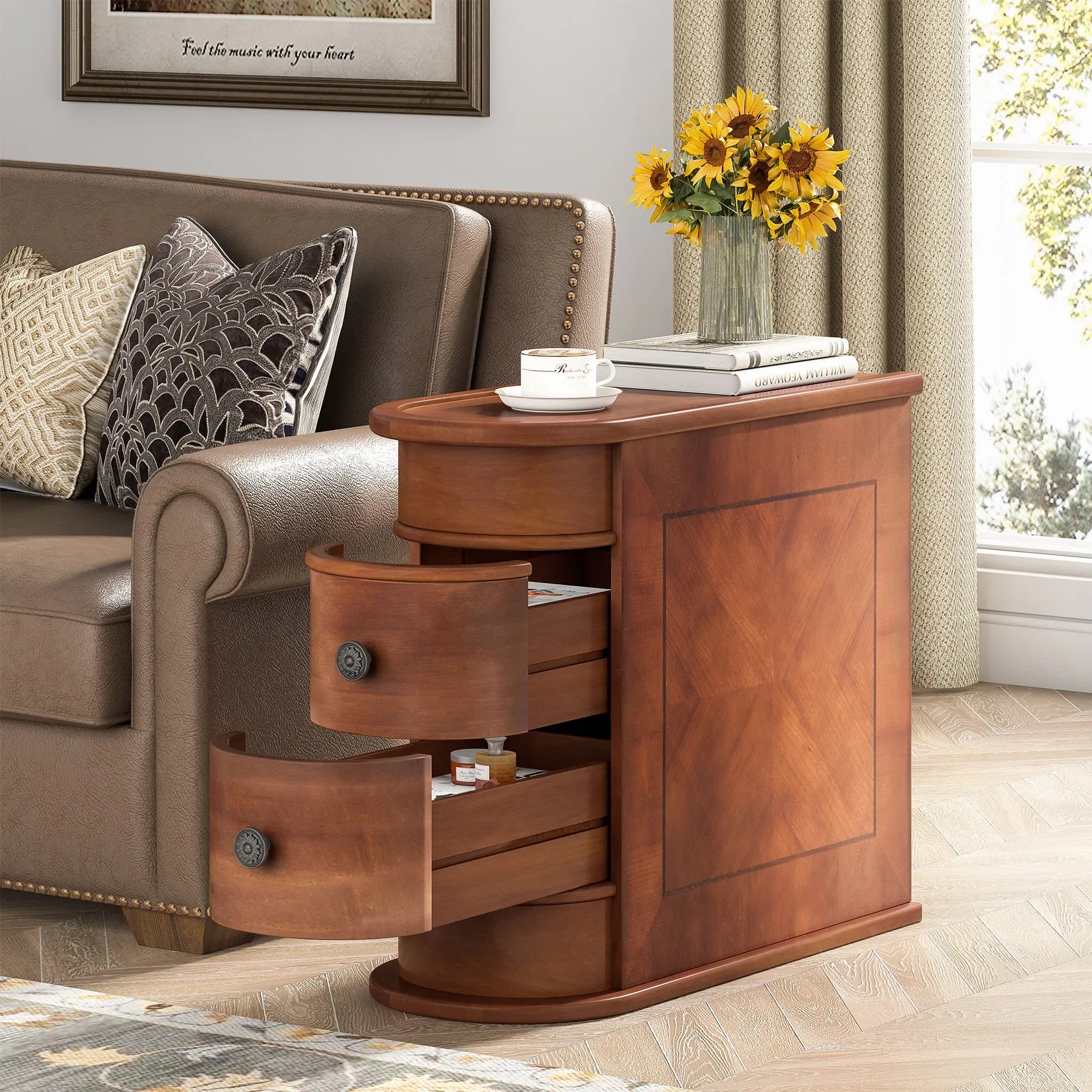 Bedside Nightstand with Drawer Wood Table