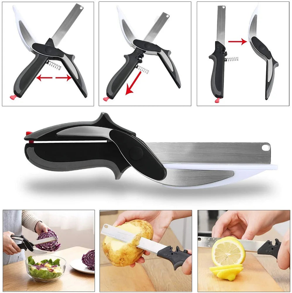 2 In 1 Multi Kitchen Tool Knife Stainless Steel Cutting Scissors