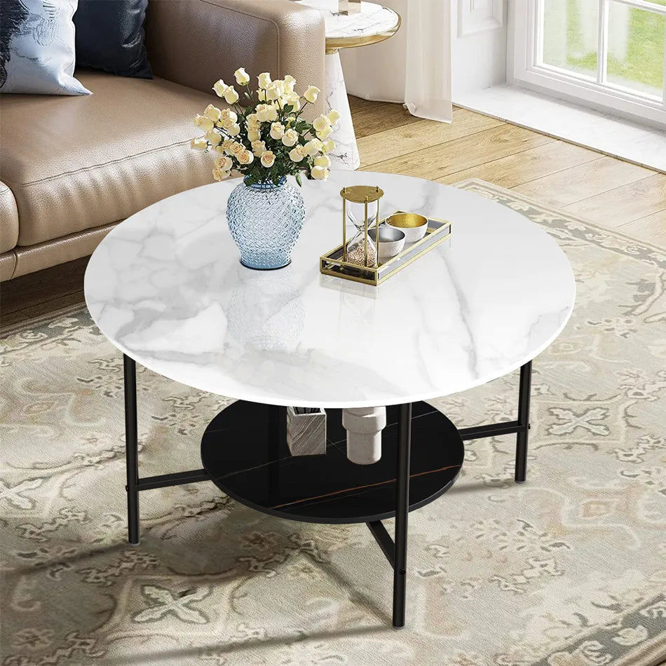 Round Coffee Accent 2 Tier Metal Table