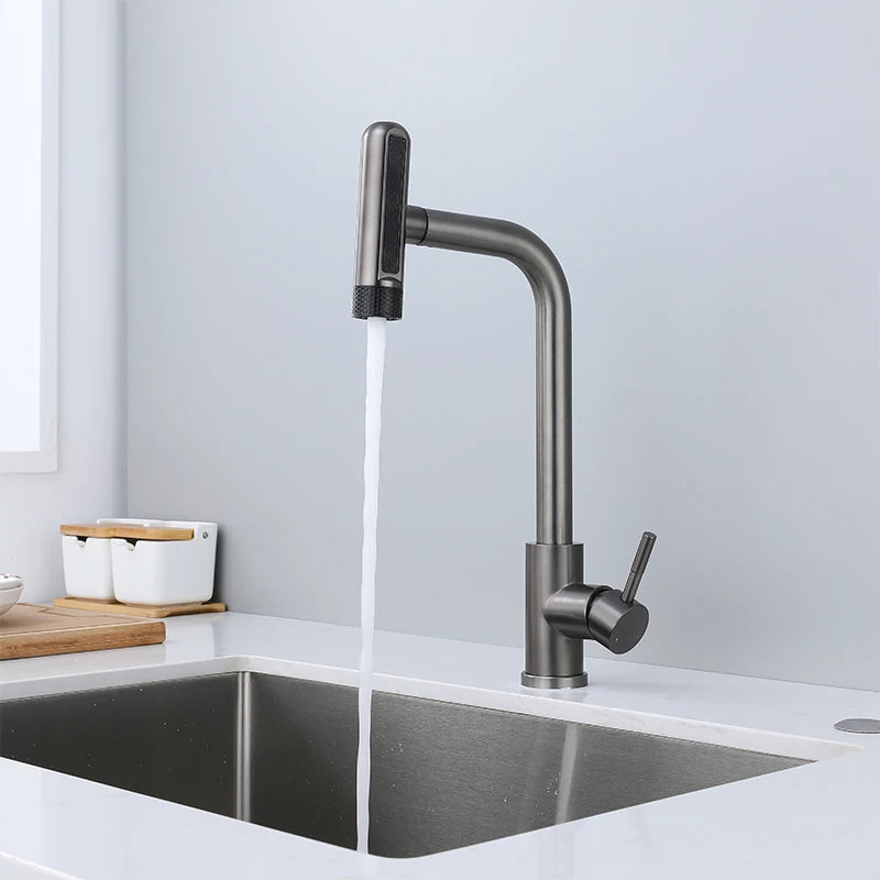 Retractable Pull Out Rotation Stream Sprayer Head Sink Faucet