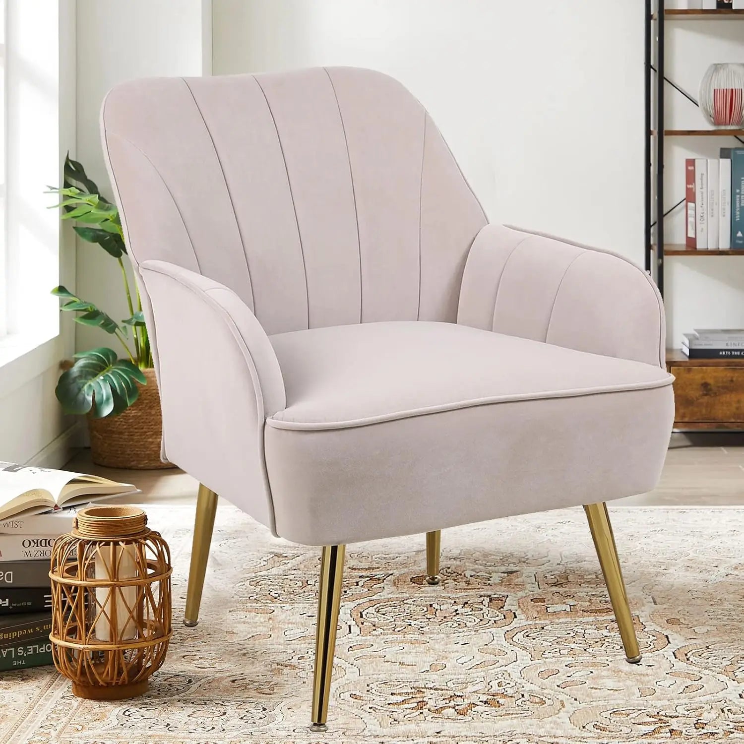 Accent Upholstered Armchair Tufted Metal Legs Chair