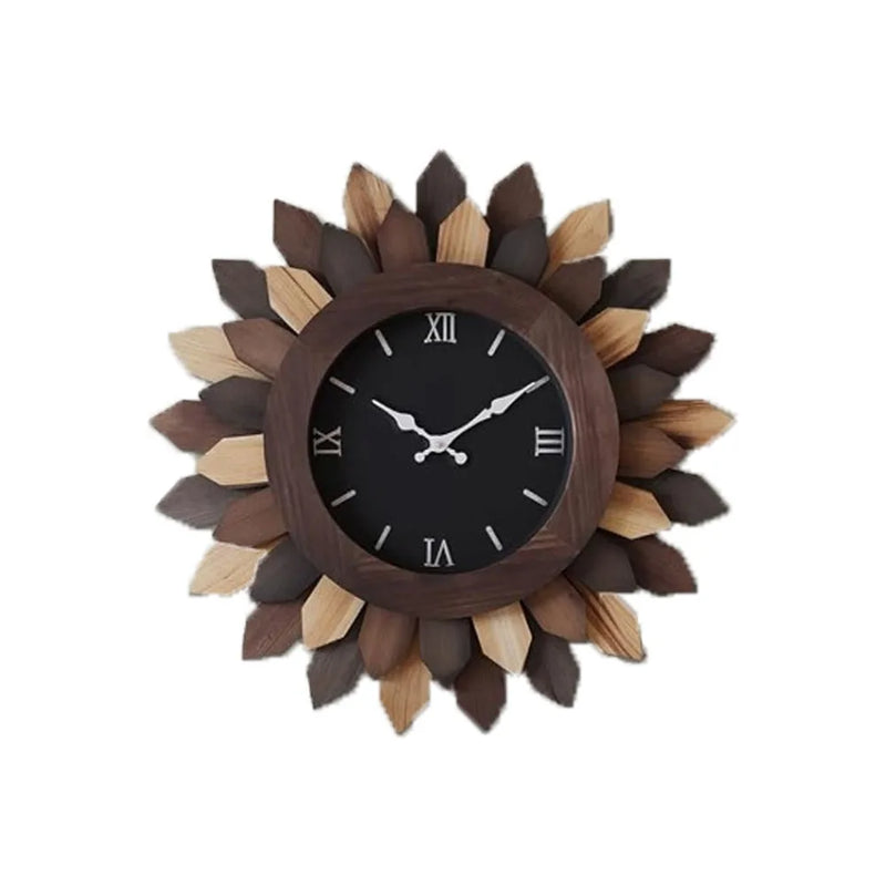 Circular Flower Sun Battery Powered Farmhouse Wood Wall Clock