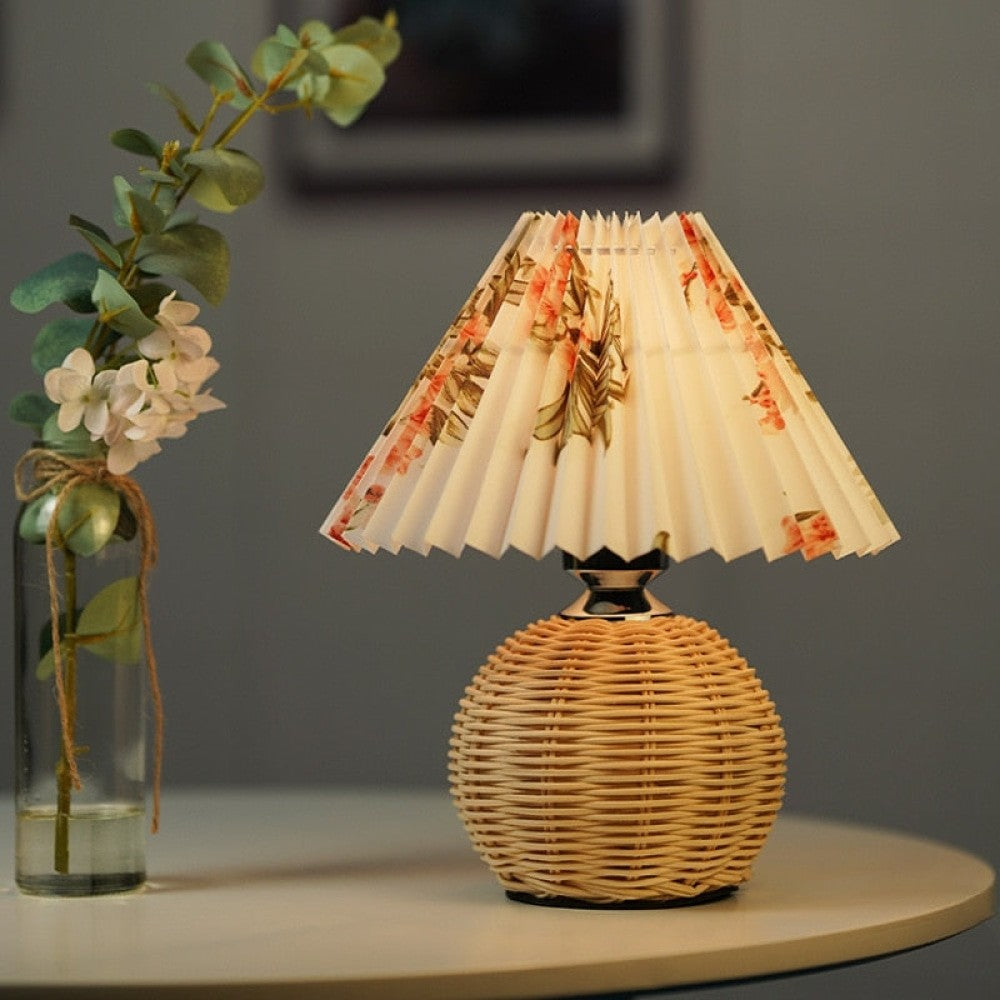 Pleated Rattan Dimmable Table Lamp