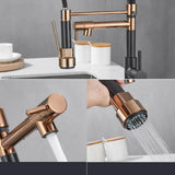 Dual Spout Handles Pull Down Deck Mounted Kitchen Sink Faucet