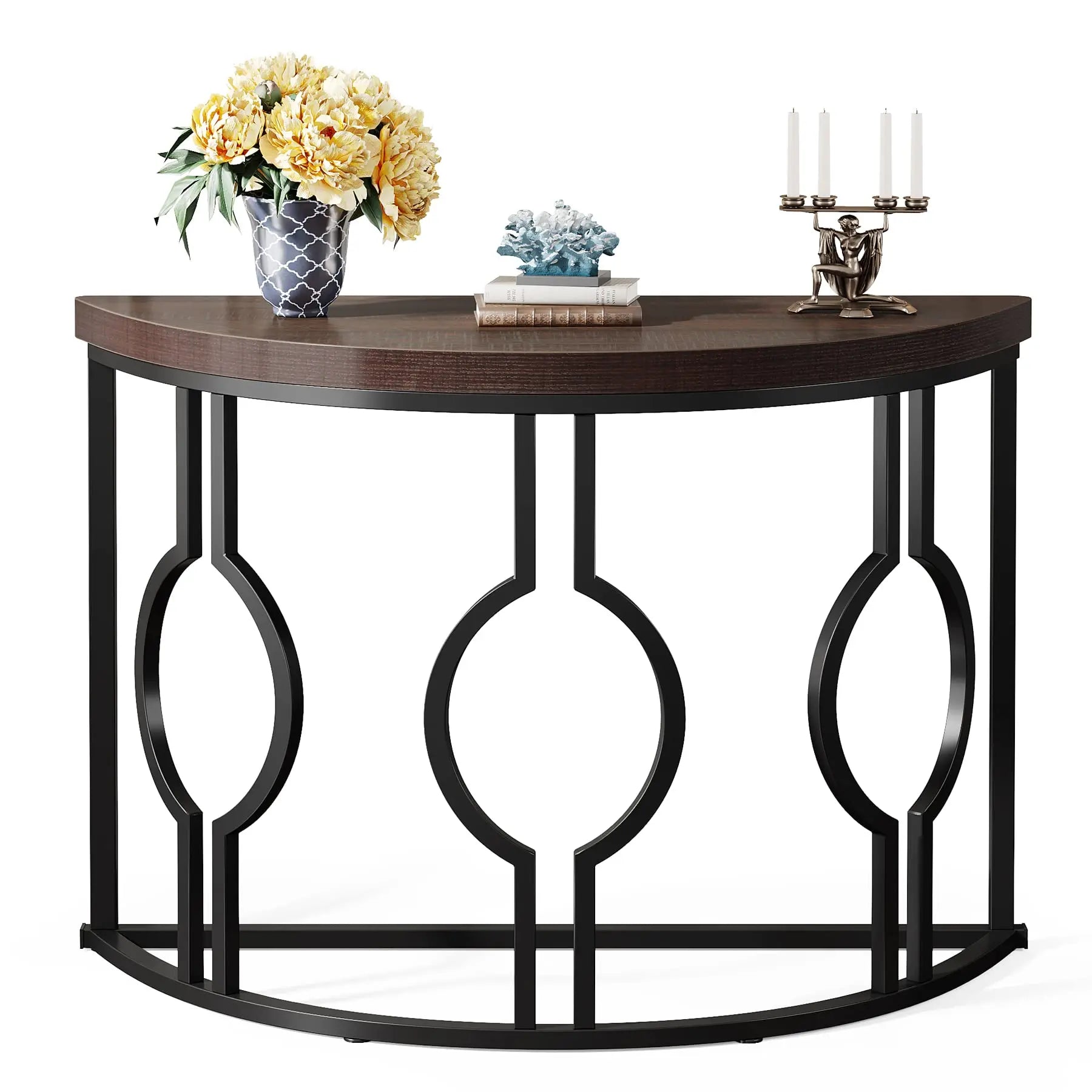 Geometric Base Half Moon Entryway Semi Circle Wood Table