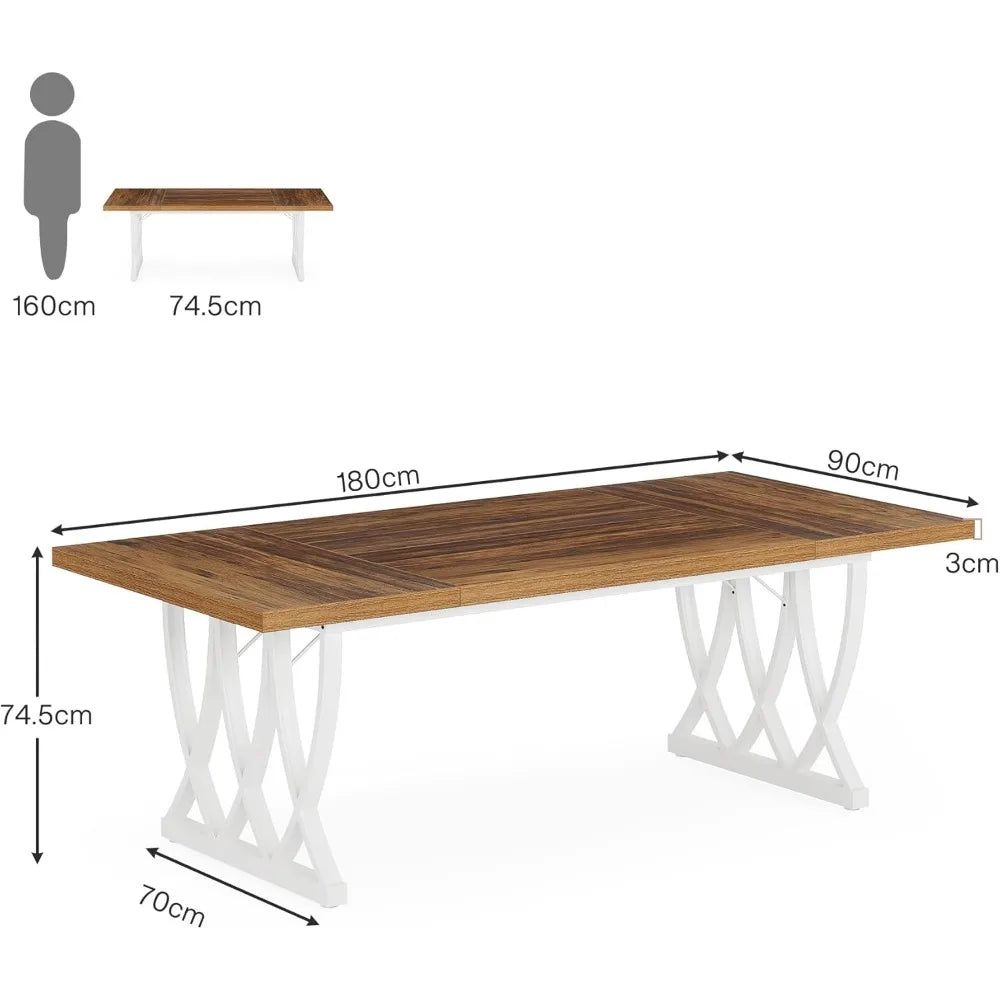 Office Thick Metal Frame Wood Rectangle Study Desk