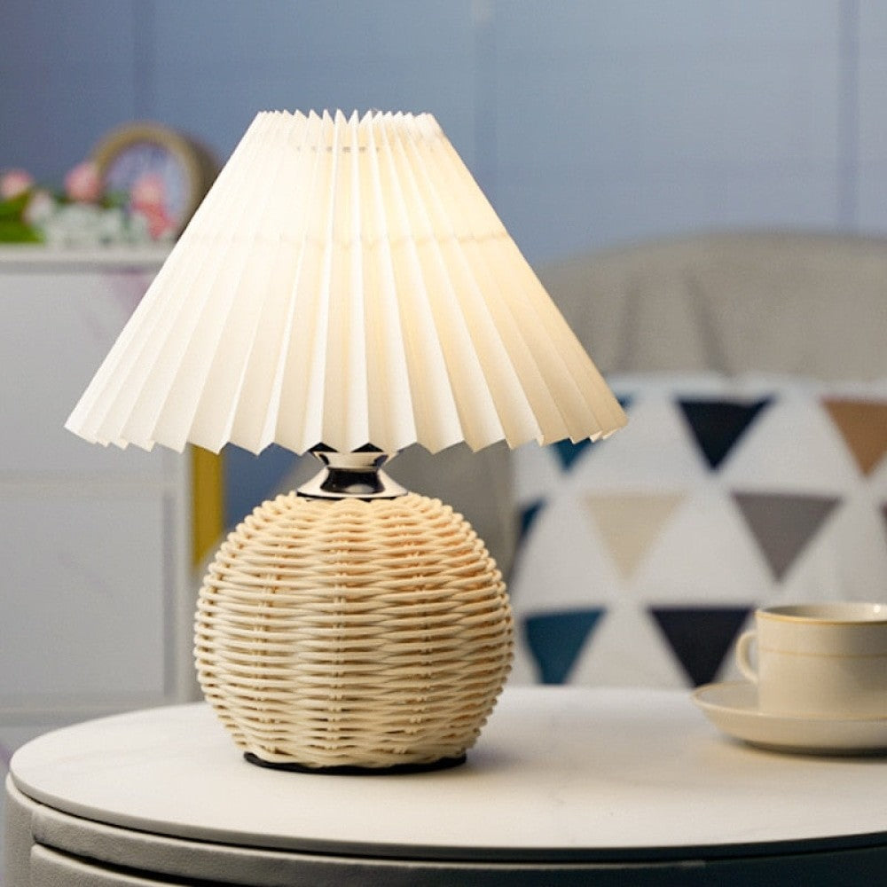 Pleated Rattan Dimmable Table Lamp