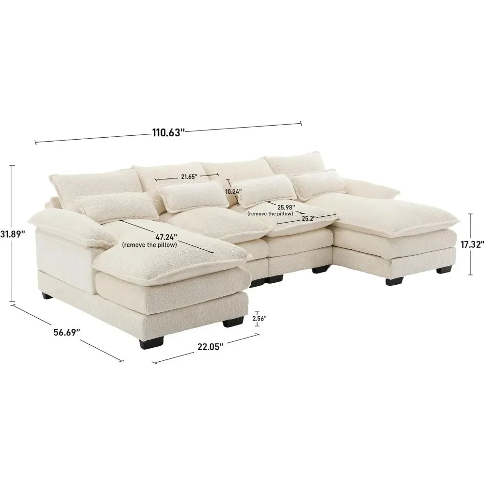 Chenille U Shape Modular Double Chaise Sectional Sofa