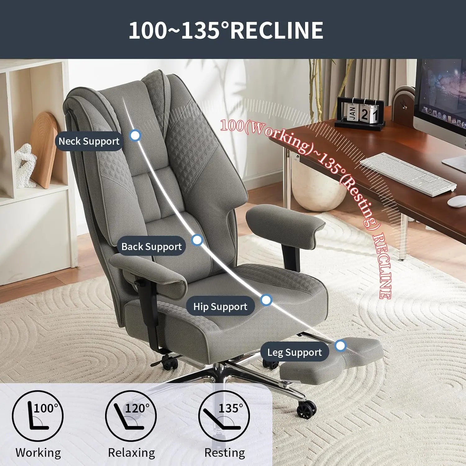 Ergonomic Wide Seat Office Lower Back Pain Relief Chair