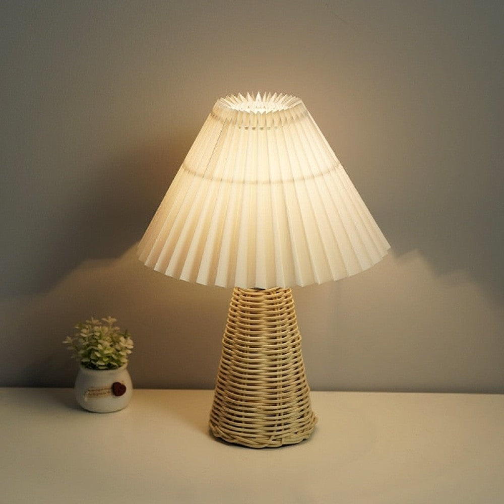 Pleated Rattan Dimmable Table Lamp