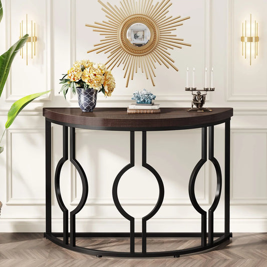 Geometric Base Half Moon Entryway Semi Circle Wood Table