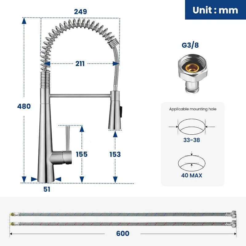 360° Rotation Sprayer Extendable 3 Jet Kitchen Faucet