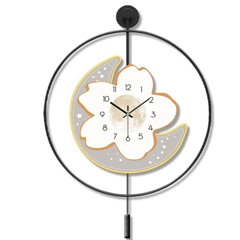 Moon and Flower Artistic Pendulum Wall Clock